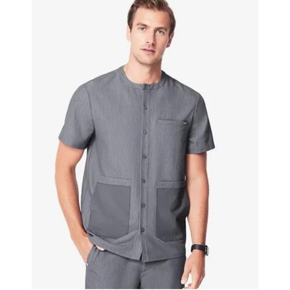 Figs Other - RARE FIGS XS Dekar Men's Button-Down Front Grey Short Sleeve Scrub Top